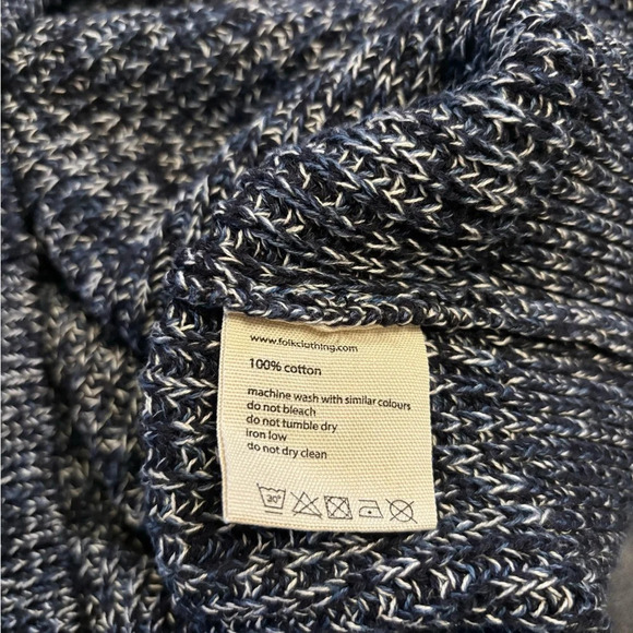 Folk Mens Size 4 (Large) Blue 100% Cotton Knit Quarter Zip Sweater - Picture 6 of 7